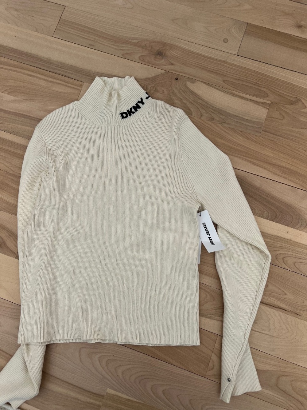 DKNY Cream Ribbed Turtleneck Top